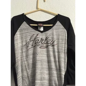 Harley Davidson Gray Black Long Sleeve V-Neck Tshirt Women's 2x shirt thumbnail 2