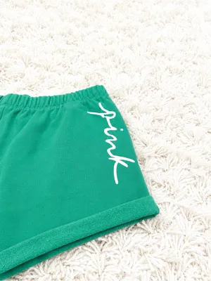 PINK Victoria's Secret Green Lounge Shorts with White Script thumbnail 5