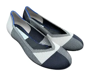 Rothy's The Flat Round Cap Toe Plaid Blue Halo Limited Edition Ballet Shoes 7 thumbnail 1