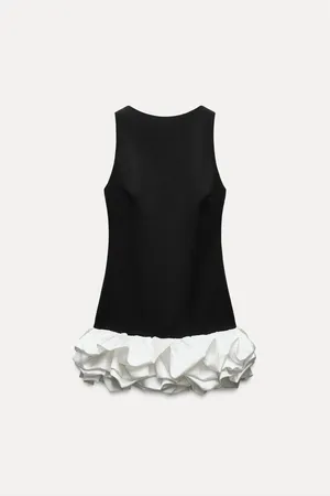Zara dress jumpsuit scort ruffled black bodycon fitted evening thumbnail 13