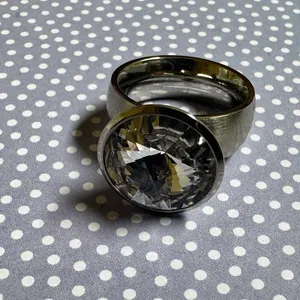 Stainless steel clear rhinestone ring Silver thumbnail 6