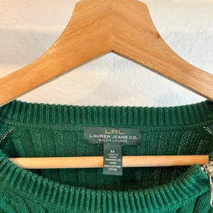Ralph Lauren Green Ribbed 100% Cotton Zipper Detail Elbow Patch Top Size Medium thumbnail 3