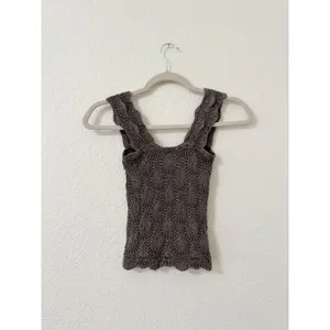 Free People Love Letter Textured Knit Tank Brown Sleeveless Top thumbnail 2
