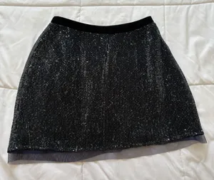 Free‎ People Mini Skirt Womens 6 Bodycon Wild Child Slate Blue Sequin Mesh thumbnail 1