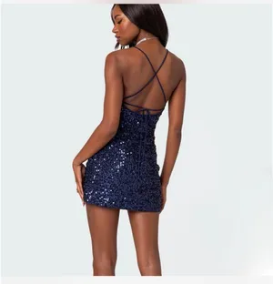 Blue Edikted Navy Sequin Formal Mini Dress thumbnail 2