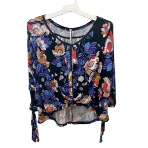 Free People Tropical Floral Print 3/4 Sleeve Blouse Size Small thumbnail 3