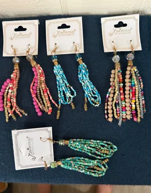 Bundle 1- Princess Accessories Beaded Tassel Drop Earrings Lot of 11 Boho thumbnail 1