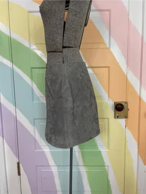 BLANKNYC Suede Leather A-Line Mini Skirt Fog Gray Moto Zip Pockets Sz 26 💚🎀 thumbnail 5