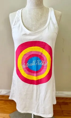 Looney Tunes Women’s Racerback Tank Top Colorful Bullseye That’s All Folks Sz L thumbnail 1