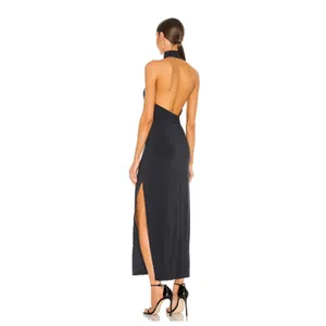 NEW Norma Kamali Halter Turtle Side Slit Gown Pewter Size XS thumbnail 3