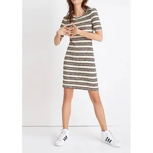 Madewell Lawton Stripe Rib Knit Sheath Mini Dress Medium M Button Shoulder thumbnail 3