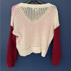 Wildfox Woven Women’s Pinkish Lavendar Cream Sweater Size Large thumbnail 5