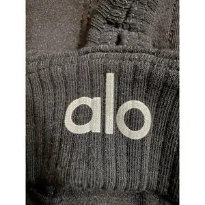 Alo Yoga Womens Ribbed T-Back Sports Bra Black V-Neck Spaghetti Strap Large thumbnail 4