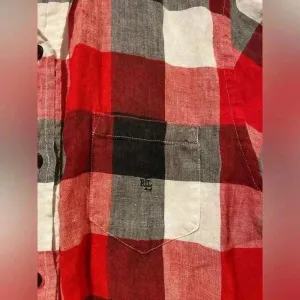 Lauren Ralph Lauren Black Red Plaid 100% Linen Button Down Long Sleeve Size M thumbnail 4