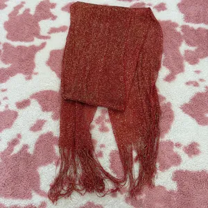 Y2K Metallic Rust Red Glitter Fringe Scarf Fairy Grunge Boho Shimmer Wrap thumbnail 5