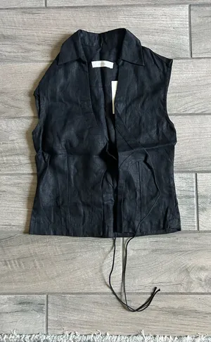 Faithfull the Brand Antibes sleeveless wrap shirt in black thumbnail 1