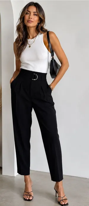 Zara NWT Black Paperbag High Rise Pleated Belted Tapered Trouser‎ Pants thumbnail 1