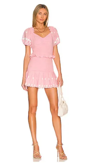 Loveshackfancy Jarrah pink smocked puff sleeve mini dress medium thumbnail 1