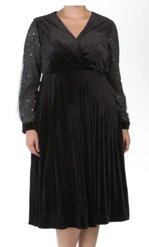 Dalia MacPhee Black Velvet Dress Size 1X Surplice Sheer Celestial Whimsy goth thumbnail 1