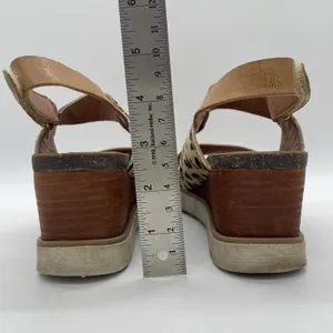 Diba True Womens 8 Sandals Bye Golly Wedge‎ Cheetah Cow Fur Leather Brown Gold thumbnail 5
