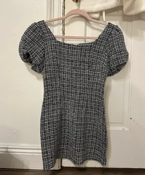 tweed black and white mini dress thumbnail 2