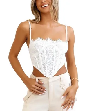 Hello Molly No Apologies Lace Corset Top Womens 8 White Bridal Coquette Romantic thumbnail 1