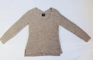 Abercrombie V-Neck Knitted Sweater in Rib - Pink/Grey Marl - M thumbnail 10
