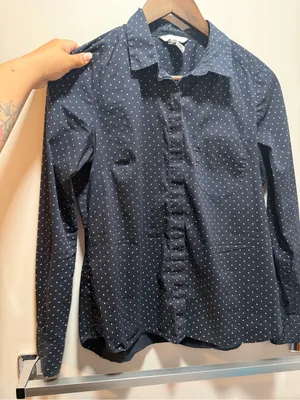 H&M Women’s Navy Blue Polka Dot Button-Up Shirt thumbnail 1