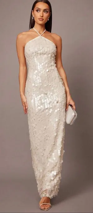 Halter Maxi Dress in Cream thumbnail 1