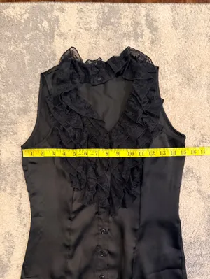 Spense Black Ruffle Satin Sleeveless Blouse thumbnail 5