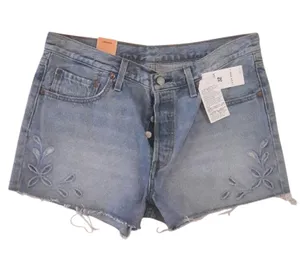 Levi's 501 Denim Shorts Distressed Blue Frayed Hems Button Fly Womens 32 Floral thumbnail 1