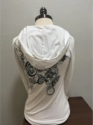 Vintage Y2K Hooded Long Sleeve Sz M White & Black Grunge thumbnail 3