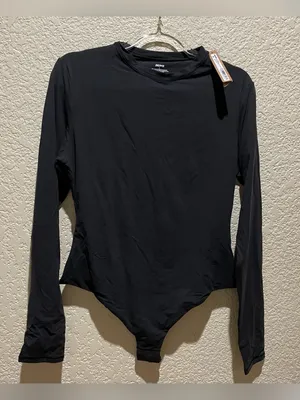 Skims Fits Everybody Long-Sleeve Crewneck Bodysuit Onyx Black Size XL NWT thumbnail 3