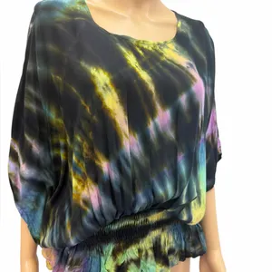 Womens Tie Dye Batwing Elastic Waist Lightweight Blouse Size Small to Medium thumbnail 6