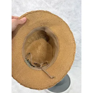 Sun N Sand Tan Woven Straw Bucket Hat UPF 50+ Wood Bead Band Adjustable thumbnail 6