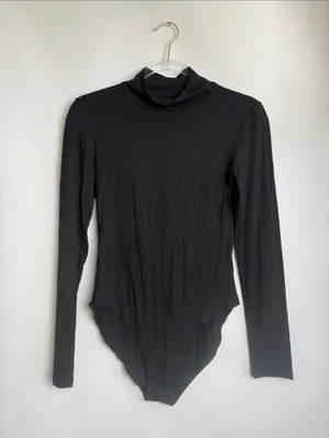 Mangopop Black Long Sleeve Mock Neck Turtleneck Bodysuit Size Medium thumbnail 4