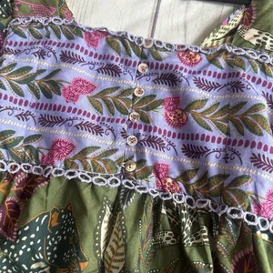Farm Rio Blouse Top XS Green Jungle Fairy Boho Botanical Tropical‎ Praire Resort thumbnail 9