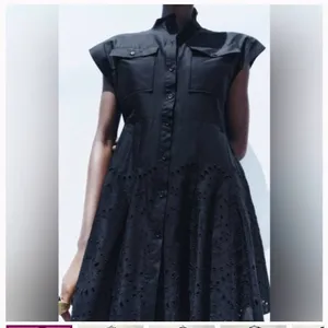Zara Compare MINI DRESS M black EUC Black Mini Dress Eyelet Detail thumbnail 2