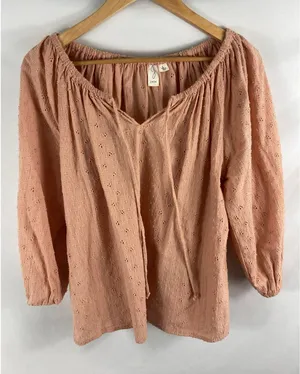 Joie Eyelet Textured V Neck Blouse Soft Pink Size Large thumbnail 1