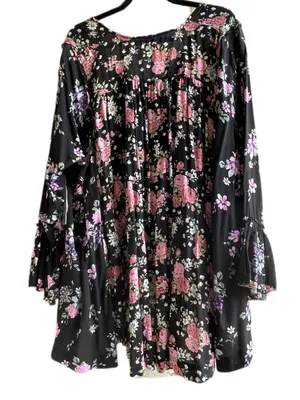 Nwt Free People Loretta Printed Tunic Floral Printed Blouse Black Combo - M thumbnail 8