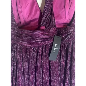 Lulus XL Purple Metallic Pleated Mini Dress NWT Deep V Party Cocktail Dress thumbnail 3