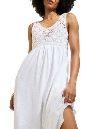 Aerie White Boho Crochet Bodice Midi Dress Sleeveless Flowy Summer Beach M NWT thumbnail 1