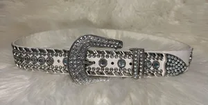 White Chunky Bedazzled Western Style Belt Small thumbnail 2