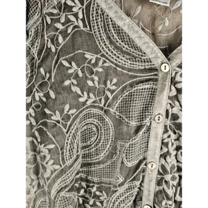 John Mark Womens Gray Sheer Embroidered Flare Sleeve Tunix‎ Top XL thumbnail 3