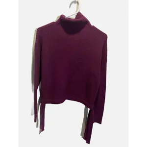 BCBGMAXAZRIA Mock Neck Sweater Womens XXS Purple Side Tie Knit Cropped Chic‎ thumbnail 2