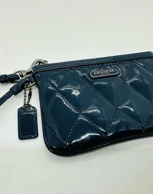 Coach Women's Dark Blue Poppy Patent Leather Coin Wristlet Purse thumbnail 2
