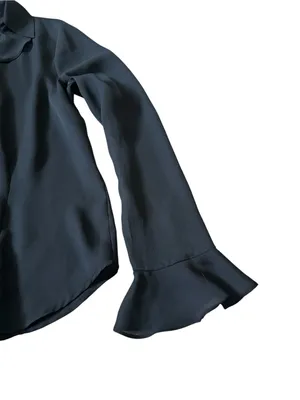 Vintage Chiffon Ruffle Button Up Blouse Bell Sleeves Semi Sheer Dark Victorian thumbnail 4