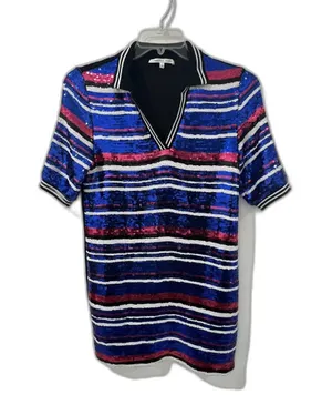 Endless Rose Sequin Striped Polo Mini Dress Size M Preppy Glam Party thumbnail 1