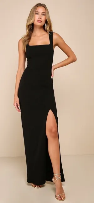 NWT Lulus Inspiring Allure Black Square Neck Column Maxi Dress Gala Banquet Sz S thumbnail 1