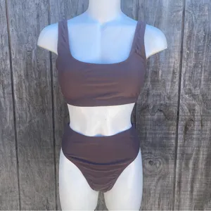 Mocha Brown Scoop Neck High Waisted 2 Piece Swim Bikini Set Size S thumbnail 3
